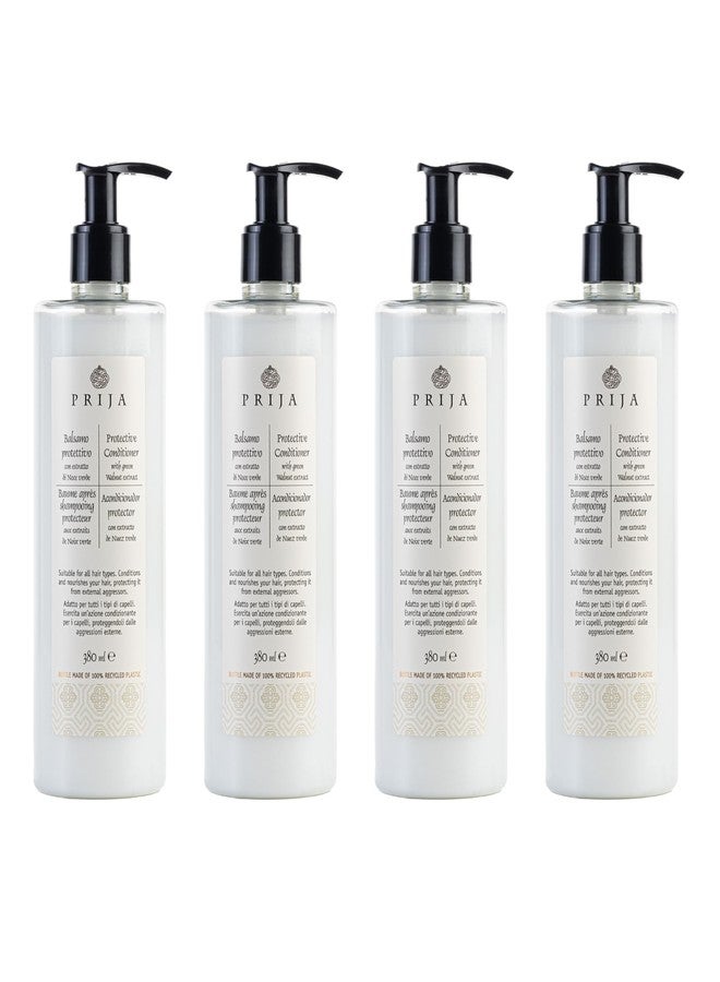 Prija Protective Hair Conditioner with Green Walnut Extract for All Hair Types, Conditions and Nourishes Hair and Protects from External Aggressors with Dispensing Pump 4 x 12.85 Fl. Oz - Image 1